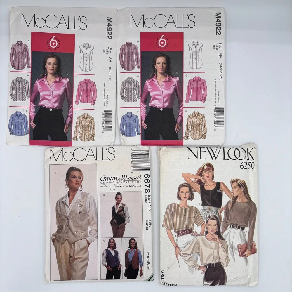 Vintage 80s and 90s Sewing Pattern Lot, 4pc | Womens Shirts Vests‎